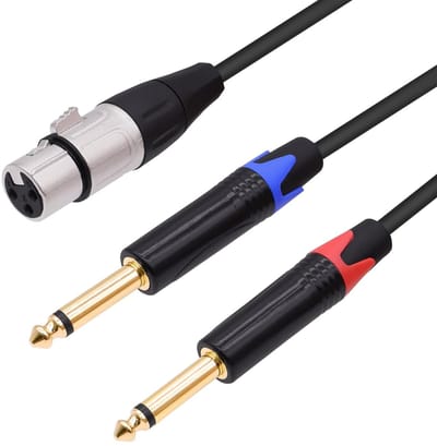 Dual 6.35mm TS Splitter Audio Y-kabel Adapter voor Microfoon, Elektrische Gitaar en Mixer - 2M/6.6ft, Mono 1/4 Inch Male naar 3Pin XLR Plug