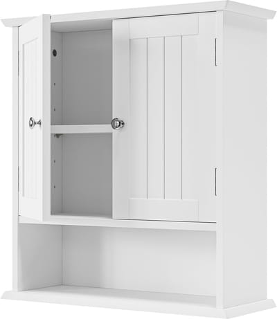 Badkamerkast - Wandkast Badkamer - Hangkast - Medicijnkast - Dubbele Deuren - Verstelbare Planken - Waterbestendig - 54,6x19,8x59,9 cm - Wit