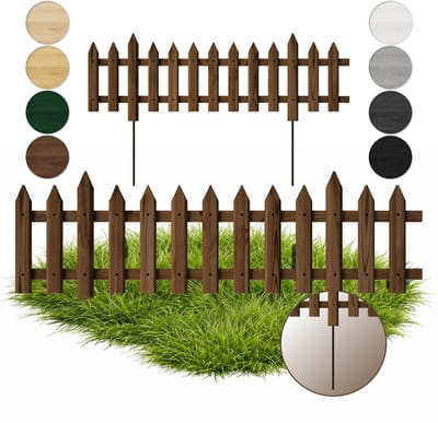 Floranica 1 ST houten tuinafscheiding 30 x 100 cm, bruin, klassiek lattenhek met metalen palen, voor voortuin of groentebedden