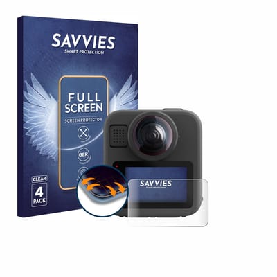Savvies - Screenprotector voor GoPro Max 2 - Folie Beschermfolie transparant volledig dekking 4 Stuks