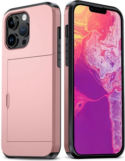 Hoes Geschikt voor iPhone 14 Pro Max Hoesje Hard Case Met Pas Houder - Hoesje Geschikt voor iPhone 14 Pro Max Hoes Shockproof Hard Cover Met Kaarthouder - Rosé goud