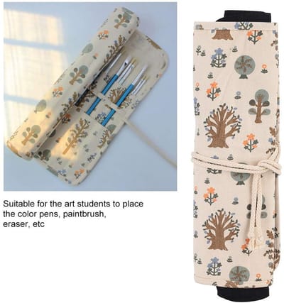 Dailygoods- Kwastenhouder 20 Gaten - Opvouwbaar - Canvas - Duurzaam - Retro Print - Geschikt voor Penselen en Verfrollers - Penseelhouder