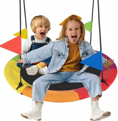 Nestschommel voor kinderen en volwassenen - Weerbestendige tuinschommel met veiligheidsgordels en metalen frame - D 100 cm - Tot 160 kg