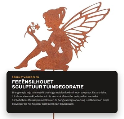 Dailygoods- Feeënsilhouet Roestlook - Tuindecoratie voor Buiten - Tuinsteker - Muurdecoratie Buiten - IJzer - 1x Beeld