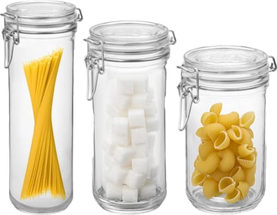 Bormiolo Rocco Set van 3 weckpotten - glas - transparant - 1,5 L/0,75 L en 1 L