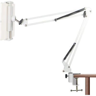 Telefoonhouder voor Bureau Arm Flexibele Telefoonstandaard met Verstelbare Klem Tafelblad Nachtkastje Luie Beugel Compatibel met 4 wit