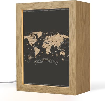 Tafellamp 15x20 cm - LED lamp - Wereldkaart - Beige - Zwart - Decoratieve tafellampen - Dimbaar - Tafellampje slaapkamer - Woonkamer binnen