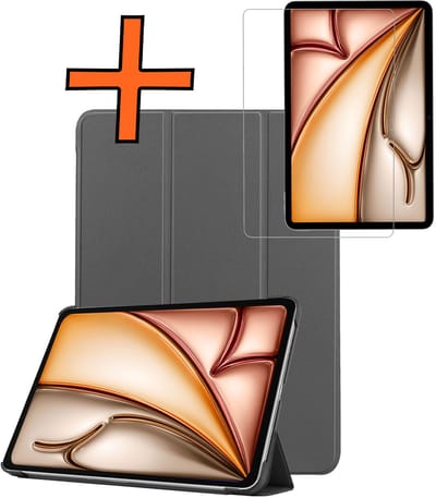 Hoesje - Geschikt voor Apple iPad Air M3/M4 (2025/2026) - 11 inch - Met Screenprotector - Trifold Bookcase - Hard Cover - Hardcover Book Case - Tablet Hoes - Grijs
