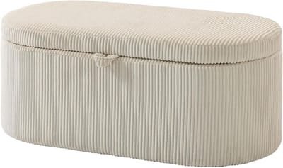 Bank met Opbergruimte - Zitbank Hocker - Woonkamer Organiseren - Tijdloze Corduroy - 105 x 51 x 49 cm - Beige