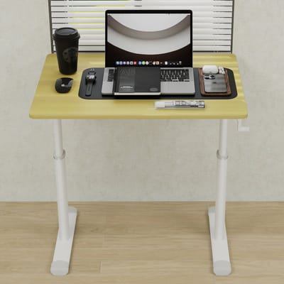 MIVRAY Bureau Voor Thuiswerk En Studie Handmatig Hoogteverstelbaar Met Dubbele Kolom Houten Look Metaal En Hout