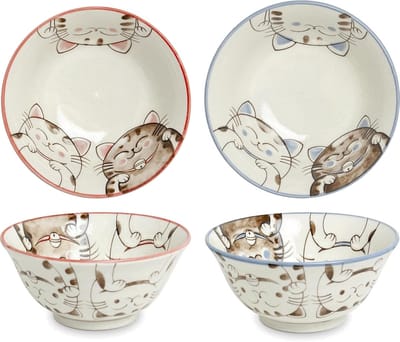 2 Japanse - Kommen set - Gelukskat - Schaal - Udon - Slakom - Noedels kom - Miso - Soepkom - Ontbijtkom - Fruitschaal - Poke bowl - Mueslikom - Rijstkom - Salade kom - Pasta bord - Japans servies