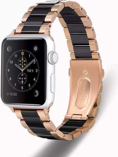 Stalen Smartwatch bandje - Geschikt voor Apple Watch keramiek stalen band - rosé goud/zwart - Strap-it Horlogeband / Polsband / Armband - maat: 38 / 40 / 41 / 42mm