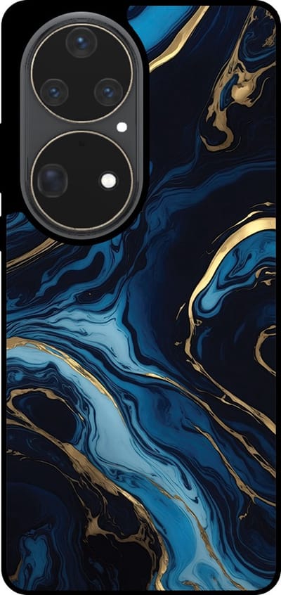 Smartphonica Telefoonhoesje Geschikt voor Huawei P50 Pro met marmer opdruk - TPU backcover case gold blue marble design - Goud Blauw geschikt voor Huawei P50 Pro