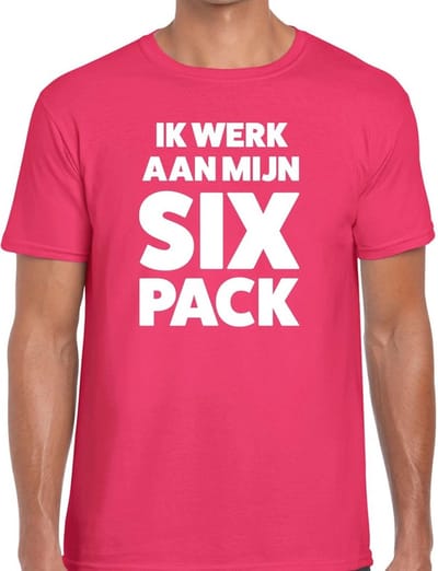Ik werk aan mijn SIX Packshirt roze voor heren - heren feest t-shirts S