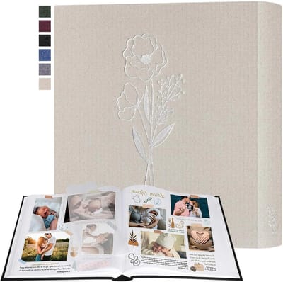 Groot Fotoalbum voor Scrapbooking met 100 Witte Pagina's en Cellofaan Scheiders voor Foto's 9x13 cm, 10x15 cm, 13x18 cm (Beige, 30x33,5 cm)