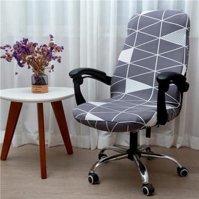 Housse de chaise de bureau pivotante pour ordinateur Housse de chaise élastique imprimée Anti-salissure Lavable Housse de protection de siège à levage pour salle de réunion S size (50-58cm) gray