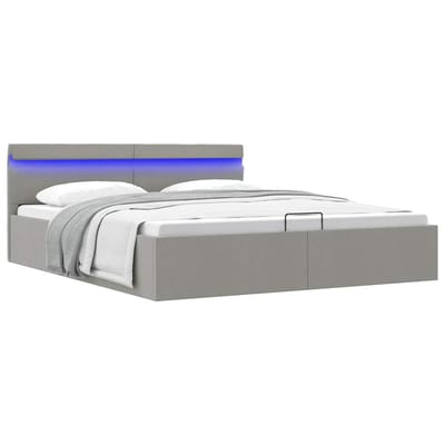 vidaXL - Bedframe - met - opbergruimte - en - LED - stof - lichtgrijs - 180x200 - cm