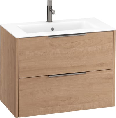 Saqu Lima badmeubel incl. mat witte keramische wastafel 80x46x61cm toffee – geborsteld zwarte greep