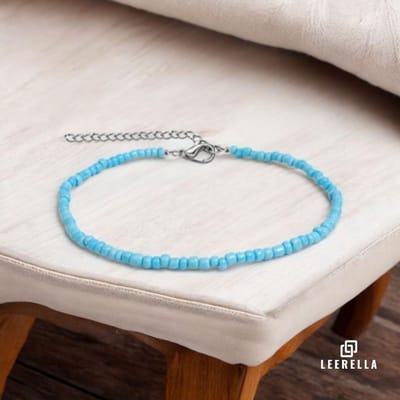 Leerella Choker Multikralen Lichtblauw 30+10 cm - Kralenketting Dames - Verstelbare Kralenketting - Trendy & Stijlvolle Halsketting - Perfect Cadeau voor Elke Gelegenheid