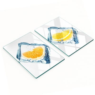 Glazen snijplanken met grafische fruitblokjes, 2x40x52 cm