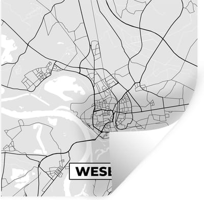 Muurstickers - Sticker Folie - Duitsland - Wesel - Kaart - Stadskaart - Plattegrond - 100x100 cm - Plakfolie - Muurstickers Kinderkamer - Zelfklevend Behang XXL - Zelfklevend behangpapier - Stickerfolie