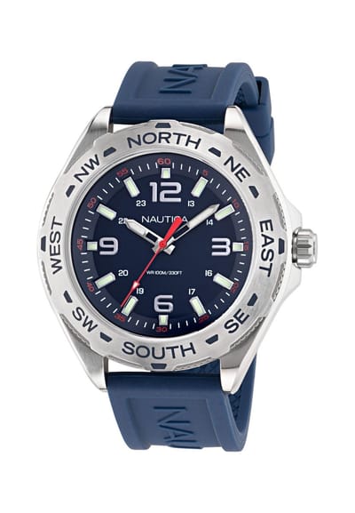 Nautica Clearwater Beach Kwarts Analoog Horloge Blauw Kast: 100 % Roestvrij Staal | Band: 100 % Siliconen 48 mm NAPCWS304, NAPCWS305