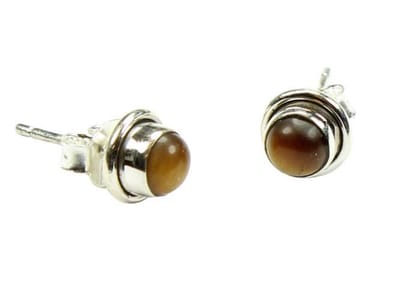 Zilveren knop oorbellen Tijgeroog 925 zilver
