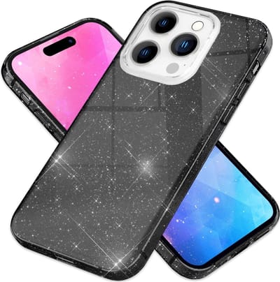 Casemania Hoesje Geschikt voor Apple iPhone 15 Pro - Zwart - Glitter Back Cover