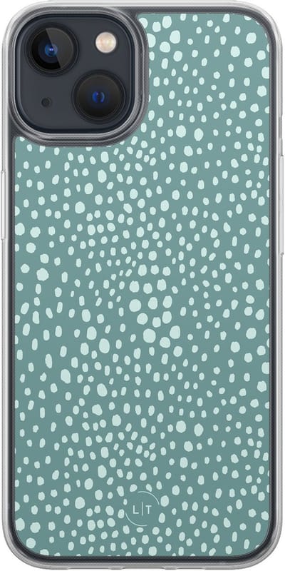 Hoesje geschikt voor iPhone 13 - Blue dots - 2in1 backcover - Gestipt - Blauw - Leuke Telefoonhoesjes