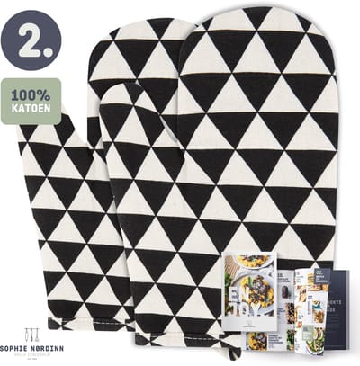 Keukenhandschoen van Sophie Nordinn® - Handschoen Lund (Driehoek Zwart) - Universele wanten 2 stuks - Katoen