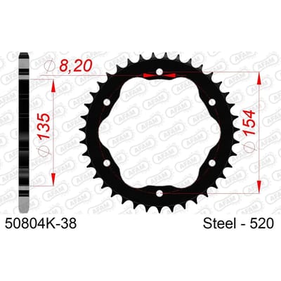 Stalen motortandwiel achteraan Afam 520 38 dents