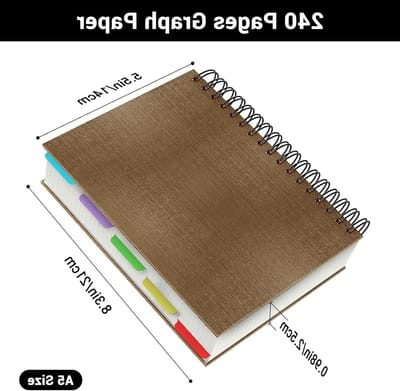 Hardcover A5 Notitieboek met Kraft Kaft - 240 Pagina's Vierkante Blocnote met 100GSM Papier - 5mm Vierkant Spiral Block en Divider in 5 Kleuren voor Schrijven en Notities