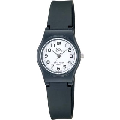 Q&Q VP47J005Y - Horloge - Sport - Analoog - Dames - Vrouwen - Kinderen - Plastic band - Rond - Kunststof - Cijfers - Zwart - Wit - 10 ATM