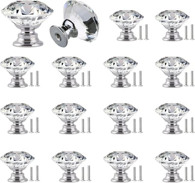 16 stuks Lade Kast Knoppen 30mm kristallen kastknoppen，kabinet knoppen ronde met 2 maten schroeven, ronde meubelladegrepen