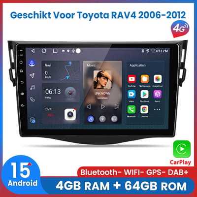 Awesafe 8-Core 4+64GB Autoradio - Geschikt Voor Toyota RAV4 2006 t/m 2012 - Draadloze Carplay Android Auto - 9 Inch Touchscreen - GPS Navigatie 4G WiFi - Bluetooth Radio Scherm - 2006 2007 2008 2009 2010 2011 2012