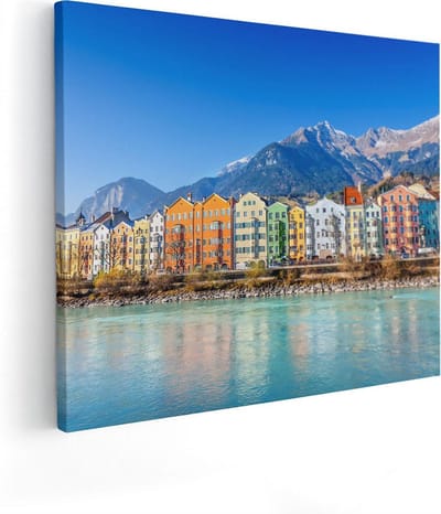 Artaza Canvas Schilderij Stad Innsbruck - 50x40 cm - Wanddecoratie Rivier - Muurdecoratie Bergen - Kamer Accessoires