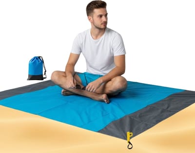Lomera Strandmat - Picknickkleed - Waterafstotend - Opbergzakje met Karabijnhaak - Incl. 4 Haringen - Polyester Fibre - Blauw met Grijs - Draagbaar - Opvouwbaar - Extra Groot