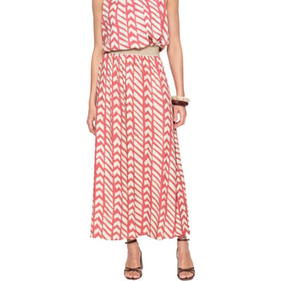 Geisha Rok Maxi Rok Met Grafische Print 66363 20 Coral Red/sand Dames Maat - XL