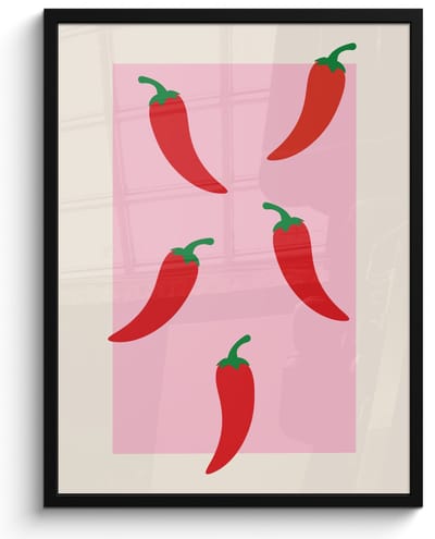 Fotolijst inclusief poster - Posterlijst 50x70 cm - Posters - Pepers - Rood - Illustratie - Foto in lijst - Keuken decoratie muur - Wanddecoratie accessoires - Muurdecoratie - Schilderijen