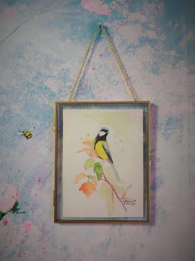 origineel aquarel koolmeesje van kunstenares Rosanna Feikens