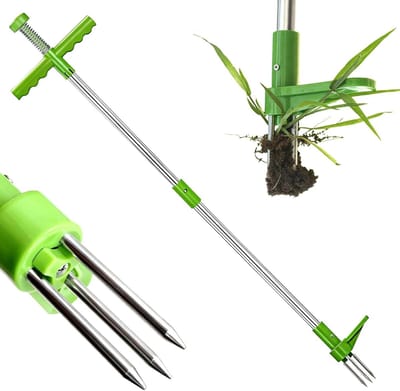 Dailygoods- Onkruidverwijderaar 100 cm - Onkruidsnijder met drie kaken - Roestvrijstalen pedalen - Efficiënt verwijderen van wortels - Geen buigen - Handvat - Onkruidsteker