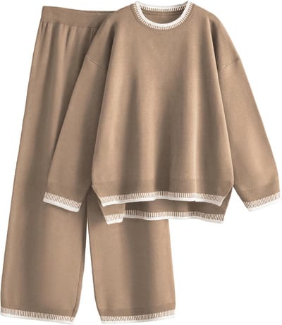 Dames Gebreide Tweedelige Set: Trui met Lange Mouwen en Wijde Pijpen Broek