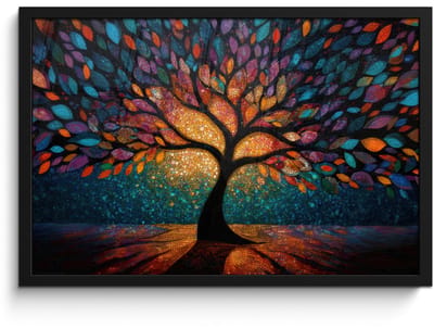 Poster in lijst - Fotolijst 60x40 cm - Posters - Mozaïek - Kleurrijk - Boom - Takken - Posterlijst zwart - Decoratie - Wanddecoratie woonkamer - Muurdecoratie slaapkamer