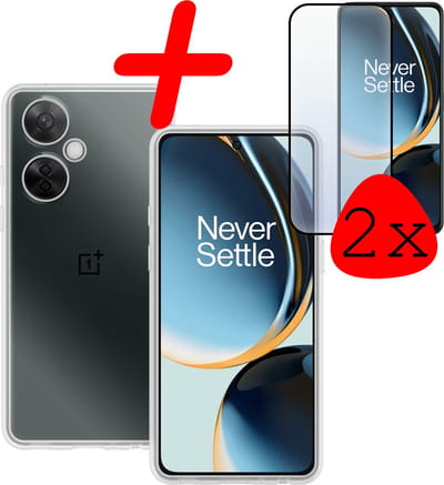 Hoesje Met 2x Screenprotector - Geschikt voor OnePlus Nord CE 3 Lite - Sterk & Shockproof - Back Cover - Siliconen Case - Telefoon Hoes - Transparant