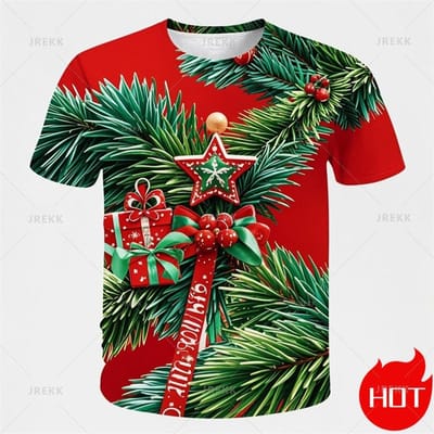 Mode 3D Print Vrolijk Kerstfeest T-shirt Schattige Kerstman Kerst Kerstbomen Grafische T-shirts Mannen Grappige Streetwear T-shirts 5XL red