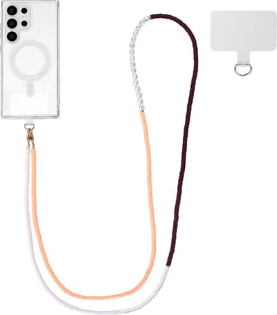 Casemania Universele Telefoonkoord met Kralen - Schouder Ketting - Koord voor Telefoon - Bordeaux & Roze