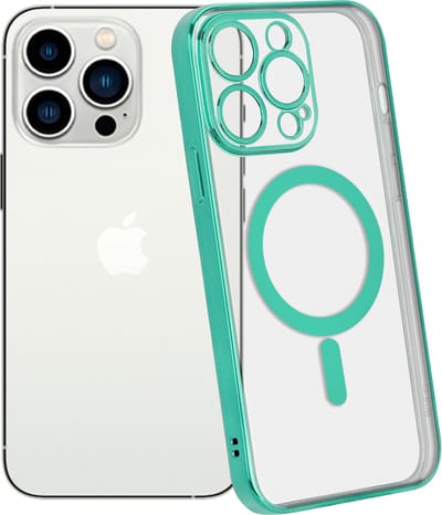 ShieldCase telefoonhoesje geschikt voor Apple iPhone 14 Pro hoesje transparant Magneet metal coating - groen - Backcover case doorzichtig - Shockproof hoesje - Met oplaad ring