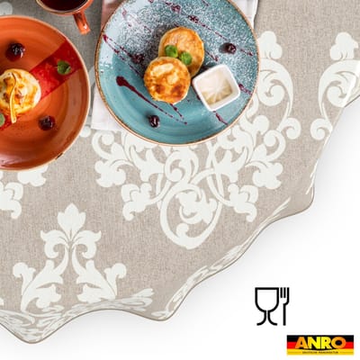 ANRO Tafelkleed Damast Beige Rond Ø100cm Met sierband Afwasbaar Waterafstotend Binnen & Buiten