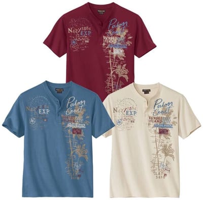 ATLAS FOR MEN - Set van 3 T-shirts met knopenhals Capri - Heren - Verkrijgbaar in grote maten - M