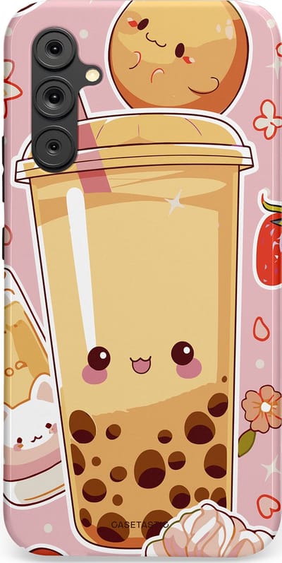Casetastic Hoesje Geschikt voor Samsung A34 (5G) - Stijlvolle Beschermende Duo-layer Case - Kawaii Thee Design - Bubble Tea
